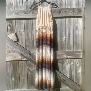 Umgee Cream and Brown Maxi Dress Size S